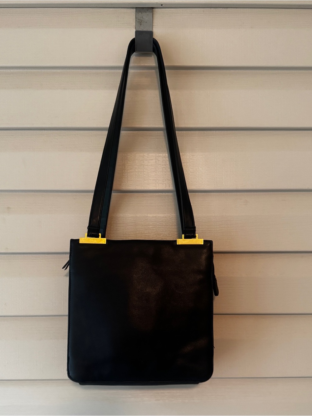 Vintage 90s Coletta Genuine Leather Black Shoulder Bag Gold Hardware